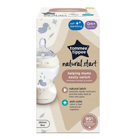 Tommee Tippee Natural Start Самостерилизиращо Бебешко Шише за Хранене с Декорация Синьо Птиче 260 мл с Биберон с Бавен Поток 1 Капка 0м+