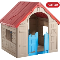  Сгъваема пластмасова къща за игра Keter Wonderfold, Червена/Бежова/Синя 