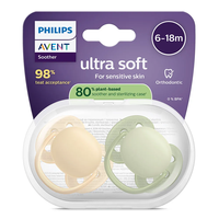 Philips AVENT SCF091/45 Комплект от 2 Броя Ортодонтични Силиконови Залъгалки Пастелни Цветове в Кутия за Стерилизиране