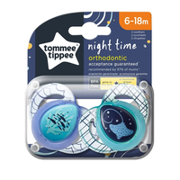 Tommee Tippee ОРТОДОНТИЧНИ ЗАЛЪГАЛКИ - NIGHT 6-18М (2 бр./оп.) РИБА/КОТКА