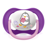Philips AVENT SCF080/08 Комплект 2 Броя Ортодонтични Залъгалки Ultra Air Animals 6-18м+ Декорация Слон и Пингвин в Кутия за Стерилизиране