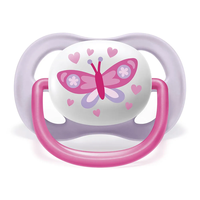 Philips AVENT SCF080/02 Комплект 2 Броя Ортодонтични Залъгалки Ultra Air Happy 0-6м+с Декорация Пеперуда и Надпис Love в Кутия за Стерилизиране