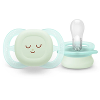 Philips AVENT SCF075/08 Комплект от 2 броя светещи в тъмното ортодонтични залъгалки за новородени Ultra Start Night 0-2м в синьо и зелено с декор Sleep в кутия за стерилизиране