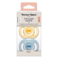 Tommee Tippee Ортодонтични Залъгалки Ultra Light Stay Put Силиконови от 0-6М+ 2 Броя Жълт и Син Цвят