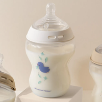 Tommee Tippee Natural Start Самостерилизиращо Бебешко Шише за Хранене с Декорация Синьо Птиче 260 мл с Биберон с Бавен Поток 1 Капка 0м+
