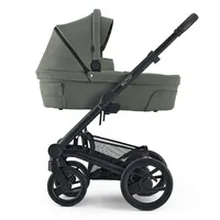 Mutsy NIO Sea Green Модулна детска количка 2 в 1 комплект с черно шаси със седалка и кош за новородено с черни колела и черни кожени елементи