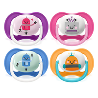 Philips AVENT SCF080/10 Комплект 2 Броя Ортодонтични Залъгалки Ultra Air Happy 6-18м+ с Декорация Роботи в Кутия за Стерилизиране
