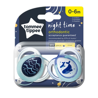 Tommee Tippee Ортодонтични Залъгалки Night Time 0-6M+ 2 броя Син Кит