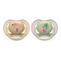 Philips AVENT SCF085/13 Комплект 2 Броя Ортодонтични Залъгалки Ultra Air 0-6м+ Декорация Череши и Птица в Кутия за Стерилизиране