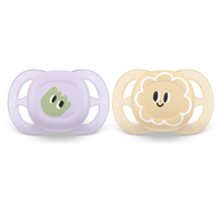 Philips AVENT SCF075/03 Комплект от 2 броя ортодонтични залъгалки за новородени Ultra Start 0-2м в оранжево и лилаво със забавен дизайн очички в кутия за стерилизиране