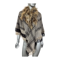 Gucci Fox Fur Wool Silk Scarf stole poncho GG monogram 124x130
