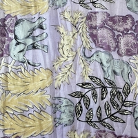 Копринен принт шал с цветя и слонове