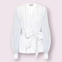 Ganni Striped обвиваща памучна риза (38)