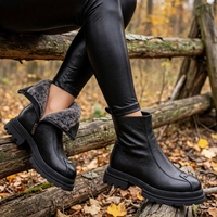 Women's boots with lamb's wool/genuine leather/79-28/black/