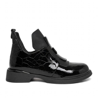 Women's elegant ankle boots / genuine leather / 720-24 / black croc-embossed patent leather
