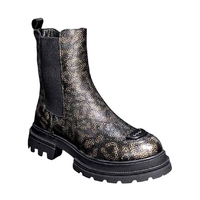 Women's Chelsea boot / genuine leather / 79-08 / black & gold with print
