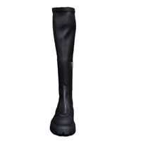 Дамски ботуш / естествена кожа + стреч /черно/732-705