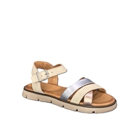 Women's sandals / genuine leather / 7251/beige+silver+gold