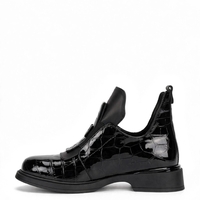Women's elegant ankle boots / genuine leather / 720-24 / black croc-embossed patent leather