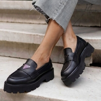 Women's moccasins / loafers / genuine leather / black /716-10
