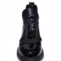 Women's elegant ankle boots / genuine leather / 720-24 / black croc-embossed patent leather