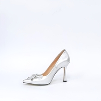 Women's elegant shoes made of natural leather in silver /73346