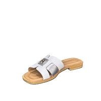 Women's slippers / genuine leather / 730-31/white+silver