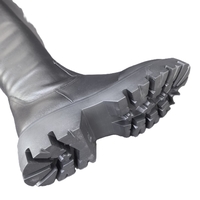 Дамски ботуш / естествена кожа + стреч /черно/732-705