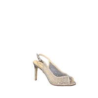 Women's elegant sandals /natural leather + textile /717-09/gold