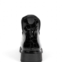 Women's elegant ankle boots / genuine leather / 720-24 / black croc-embossed patent leather