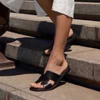 Women's slippers / genuine leather / 7566/black
