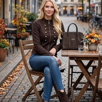 Women's elegant ankle boots / Genuine leather / 719-61 / Brown