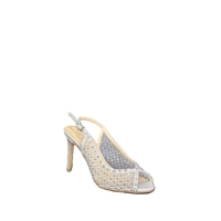 Women's elegant sandals /natural leather + textile /717-09/silver