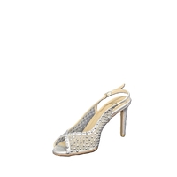 Women's elegant sandals /natural leather + textile /717-09/silver