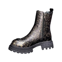 Women's Chelsea boot / genuine leather / 79-08 / black & gold with print