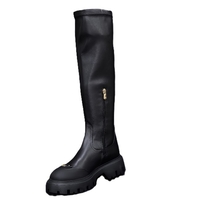 Дамски ботуш / естествена кожа + стреч /черно/732-705