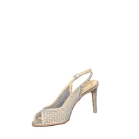 Women's elegant sandals /natural leather + textile /717-09/gold