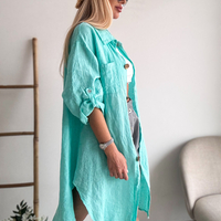 Ленена дълга риза тюркоаз