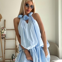 Синя рокля балон с цветя