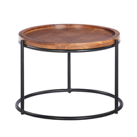 CELLINI COFFEE TABLE SET 2PCS WOOD ACACIA WALNUT LIGHT METAL BLACK 70x70xH43cm IN