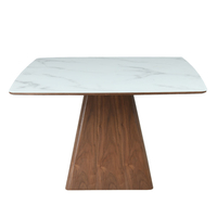 TOTEM TABLE SANDY GLASS WALNUT WHITE WITH MARBLE PATTERN VENEER ΟΑΚ E1 PRC