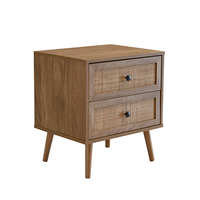 AMMOS NIGHTSTAND 2DRAWERS CHIPBOARD WITH MELAMINE CARTA NATURAL WITH RATTAN E1 PRC