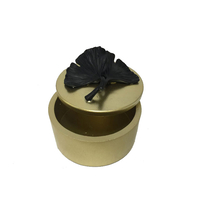 LEAF BLACK BOX STORAGE POLYRESIN GOLD BLACK D11xH9