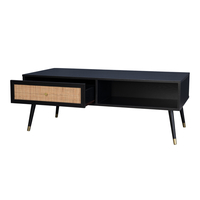 VIENNA COFFEE TABLE 1DRAWER CHIPBOARD WITH MELAMINE BLACK WITH RATTAN GOLD 120x59xH45cm E1 PRC