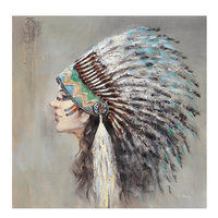 INDIAN LADY PAINTING CANVAS WOOD 90x90xH3,5cm PRC