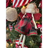 XMAS JOY ANGEL DECO FABRIC RED GREEN BEIGE H33cm P