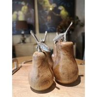 POIRE DECO PEAR WOOD MANGO NATURAL SILVER 11x10xH2