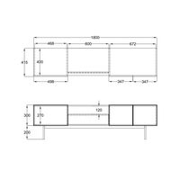 GROOVES TV STAND 3DOORS 1DRAWER CHIPBOARD WITH MELAMINE CARTA WALNUT GREY METAL 180x40xH50cm MY