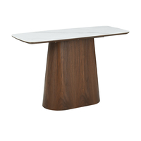 TOTEM CONSOLE GLASS WALNUT WHITE WITH MARBLE PATTERN VENEER ΟΑΚ 120x50x76 E1 PRC