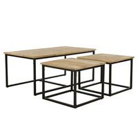 QUADRO COFFEE TABLE SET 3PCS WOOD MANGO NATURAL ROUGH METAL BLACK 110x60xH45cm IN